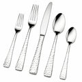 Besteckset 5-teilig aus Edelstahl Silber mit gehämmertem Griff für den Alltag