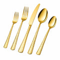 Besteckset 5-teilig goldfarben aus Metall mit gehämmerten Griffen