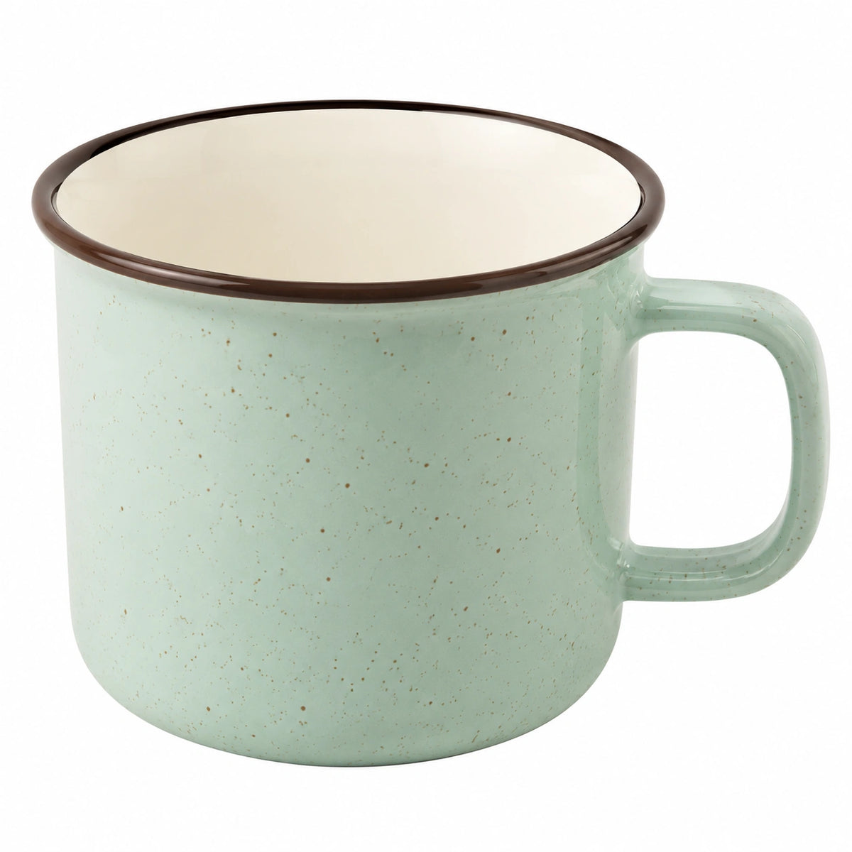 Emaillebecher 500 ml 10 cm Hellgrün Braun gesprenkelt für Heiß- und Kaltgetränke