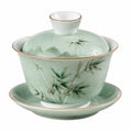 Gaiwan Teeschale 180 ml 10.5 cm Porzellan Hellgrün mit Bambusmotiv