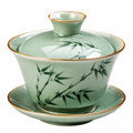 Gaiwan Teetasse 180 ml Keramik Grün mit Bambusdekor und Deckel