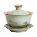 Gaiwan Teeschale 150 ml Keramik Grün mit Deckel und Untertasse