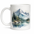 Keramiktasse 330 ml Weiß Blau Grün mit Berglandschaft für Heißgetränke