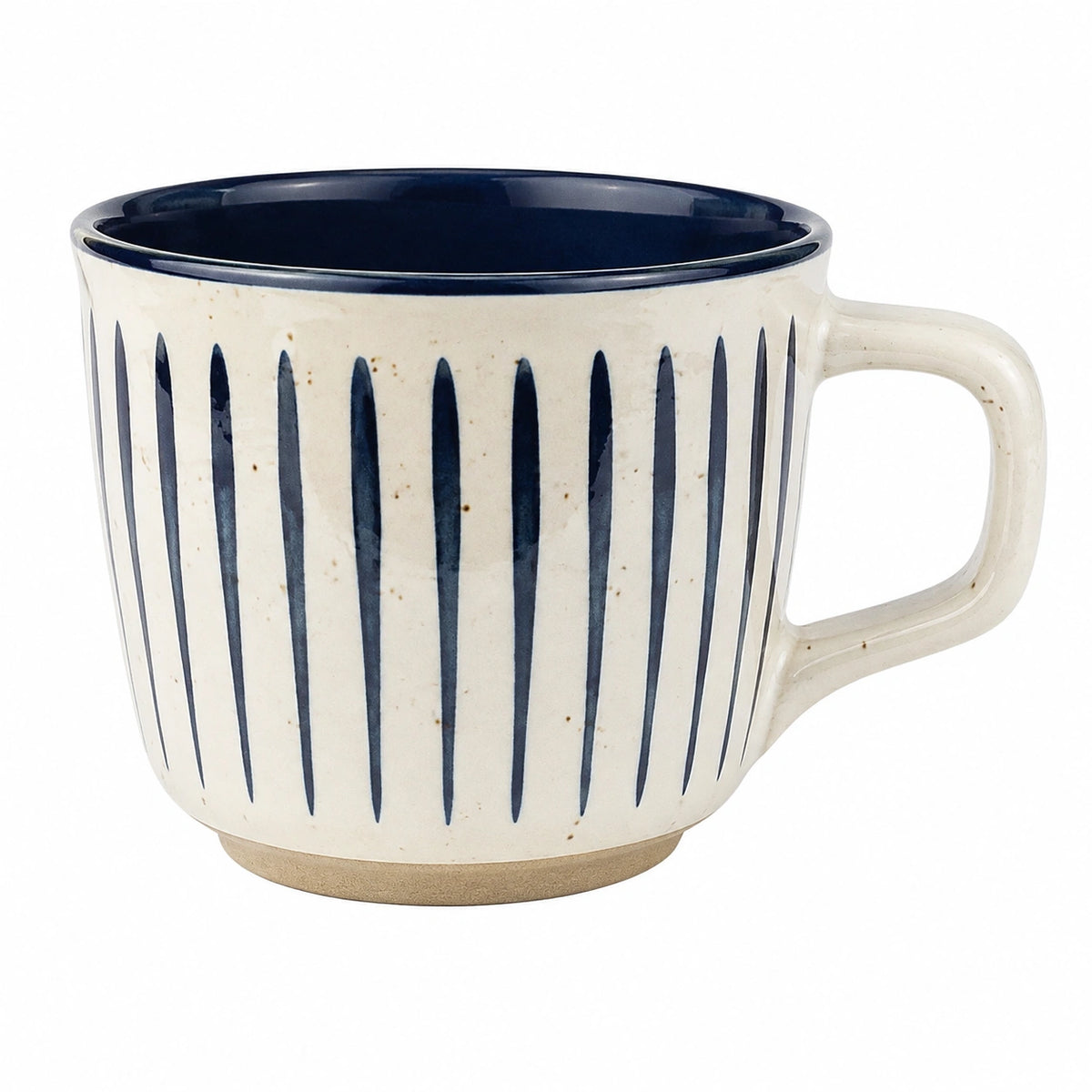 Keramiktasse 400 ml Creme Navyblau gestreift mit Henkel
