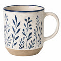 Keramiktasse 450 ml Cremeblau mit Pflanzenmotiv und Henkel