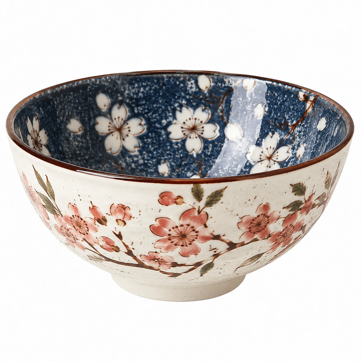 Keramikschüssel 18 cm Blau Weiß Rosa mit Blumenmuster für Speisen