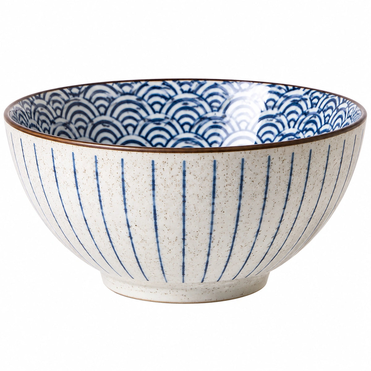Keramikschüssel 18 cm Weiß Blau mit Streifendekor für Speisen