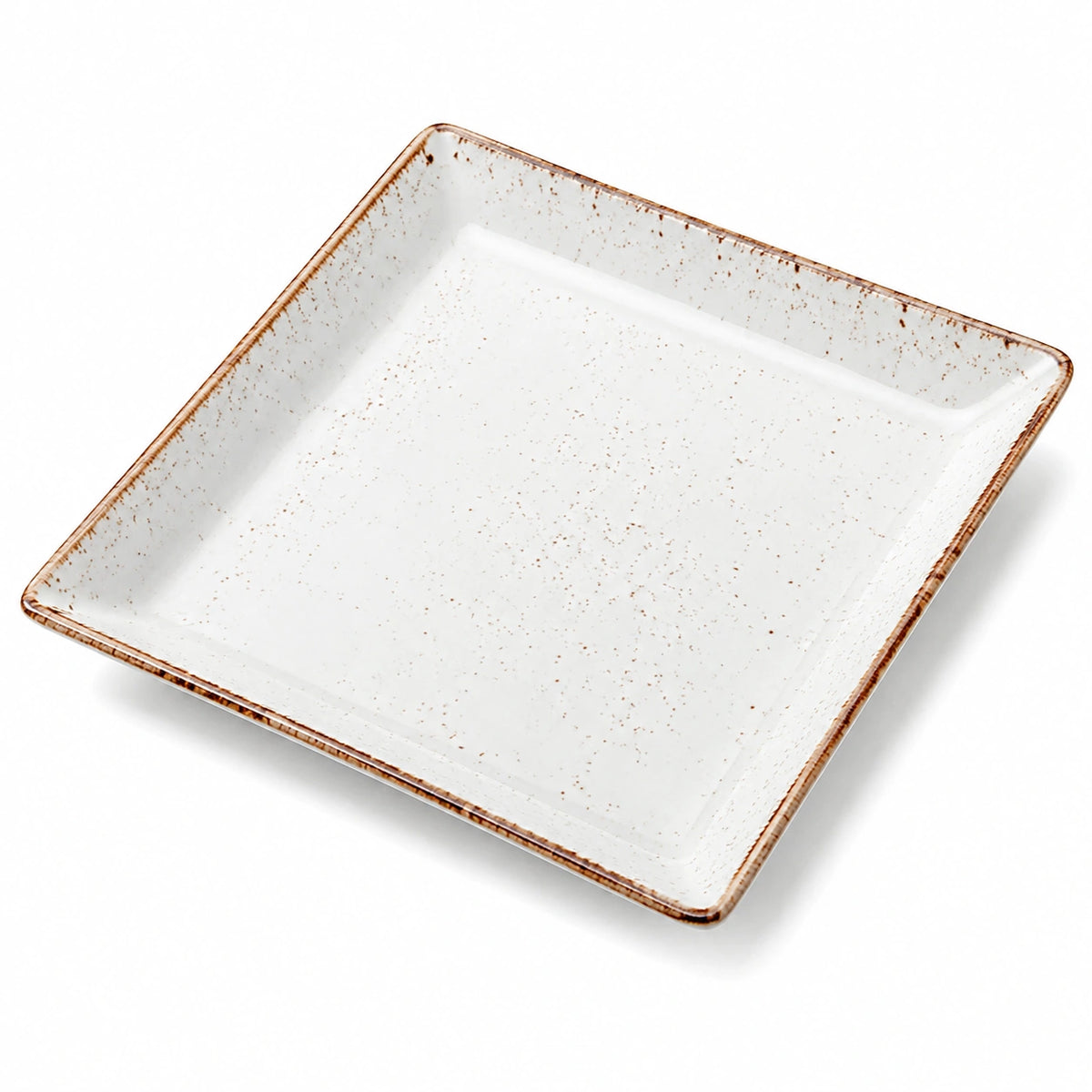 Servierteller 26 cm Keramik Weiß Braun quadratisch glasiert