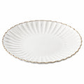 Ovale Servierplatte 35 x 25 cm Porzellan Weiß Goldrand Geriffelt