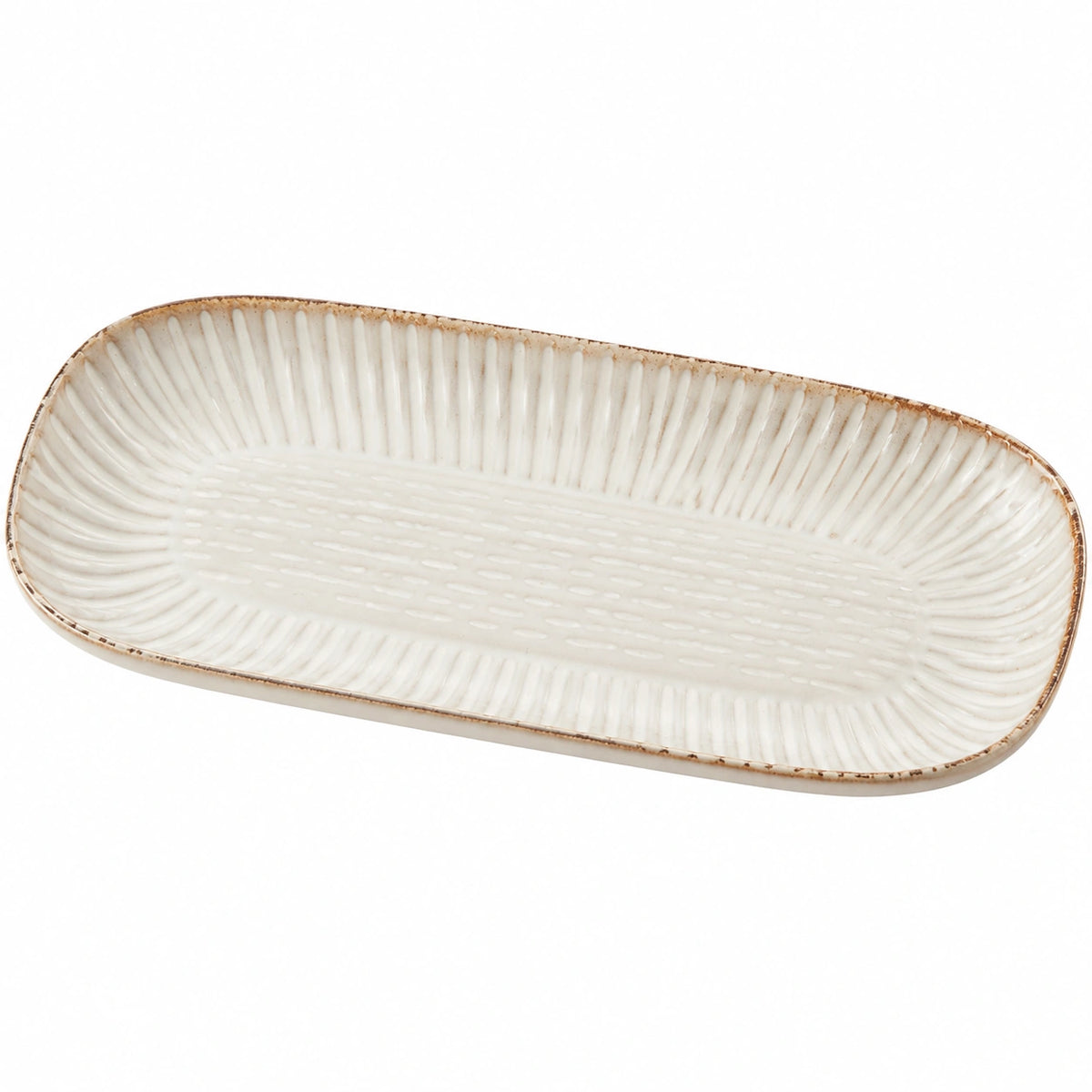 Servierplatte 33 x 15 cm aus Keramik in Creme - oval geriffelt